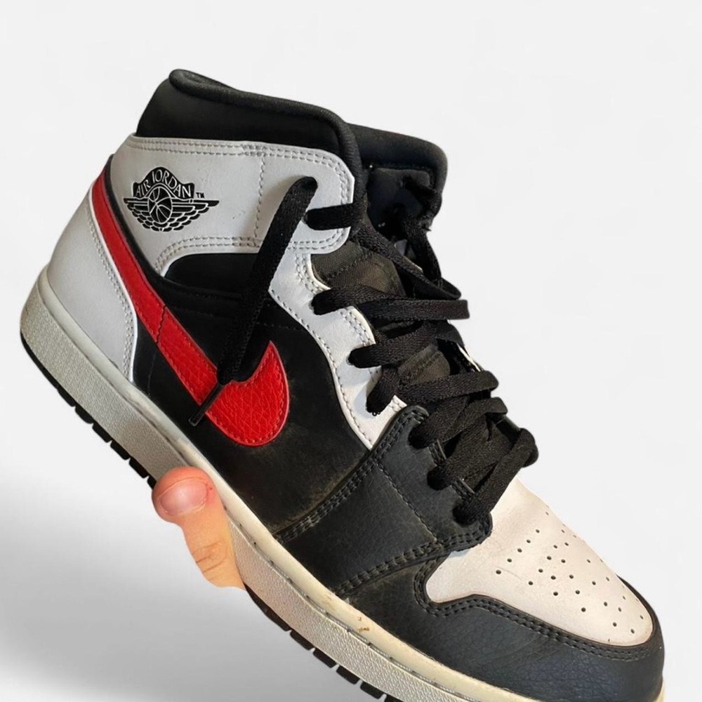 Jordan 1  Mid Black and Red Sneakers